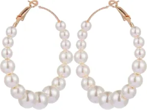Large Pearl Hoop Earrings for Women - Elegant Gold Plated Statement Jewelry Lightweight Fashion Accessories for Weddings Parties Gifts