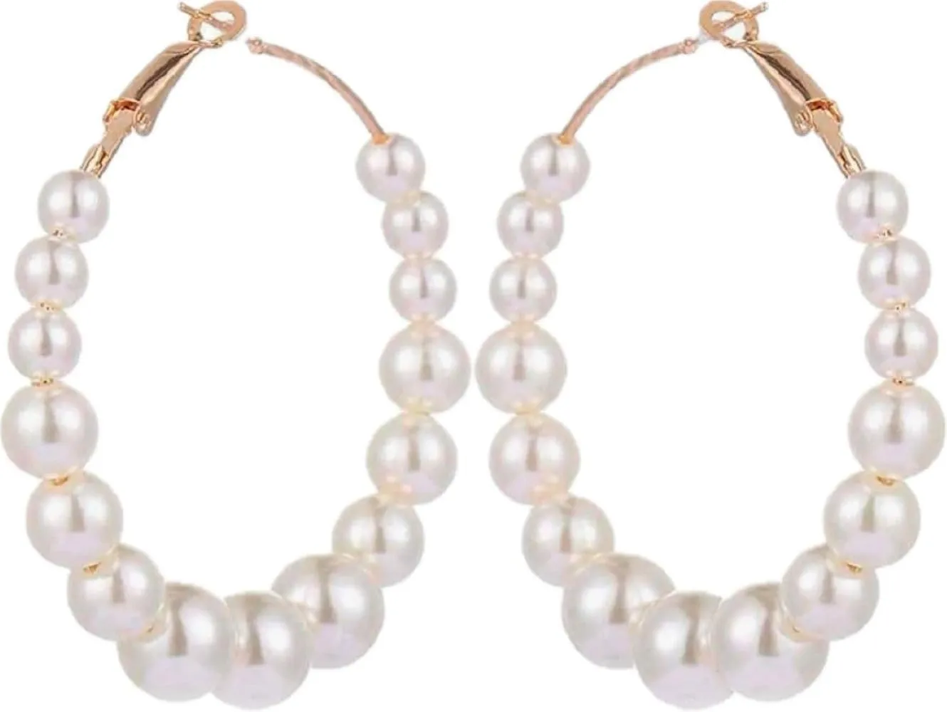 Large Pearl Hoop Earrings for Women - Elegant Gold Plated Statement Jewelry Lightweight Fashion Accessories for Weddings Parties Gifts