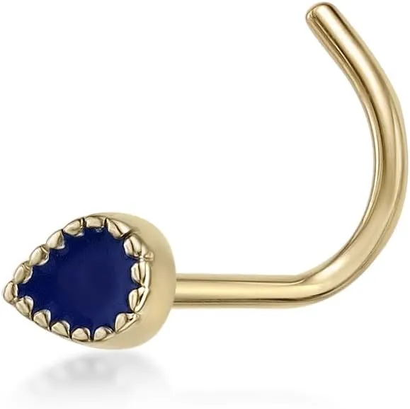 Lavari Jewelers 20 Gauge Curved Screw Nose Stud for Women - 14k Yellow Gold Enamel Nose Ring - Unisex Hypoallergenic Nostril Piercing Jewelry - 20G Body Piercing for Men