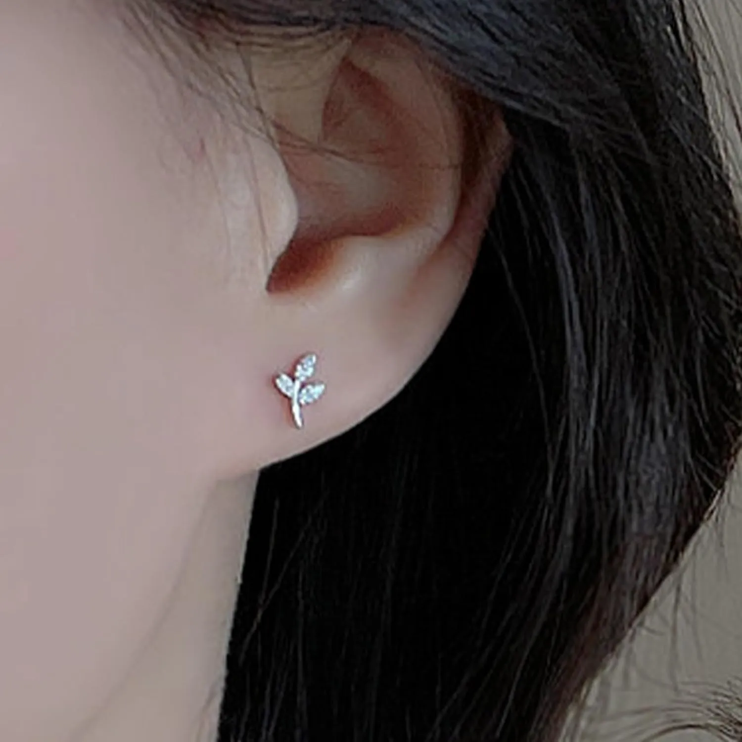 Leaf Earrings Studs - Simple Earring, Leaf Earring - Olive Branch Leaf Stud Earrings for Women, Small Earrings Studs - Mini Pave Leaf Stud Earrings for Women