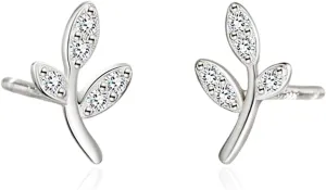 Leaf Earrings Studs - Simple Earring, Leaf Earring - Olive Branch Leaf Stud Earrings for Women, Small Earrings Studs - Mini Pave Leaf Stud Earrings for Women