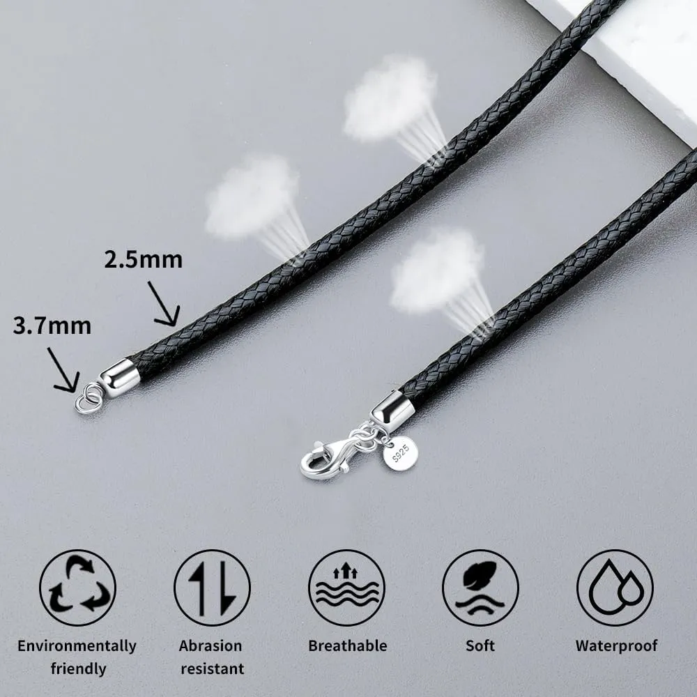 Leather Necklace for Men Women 925 silver buckle Cord Chain Waterproof 18''-24''optional 2.5mm Rope Chain DIY for Pendant With gift box