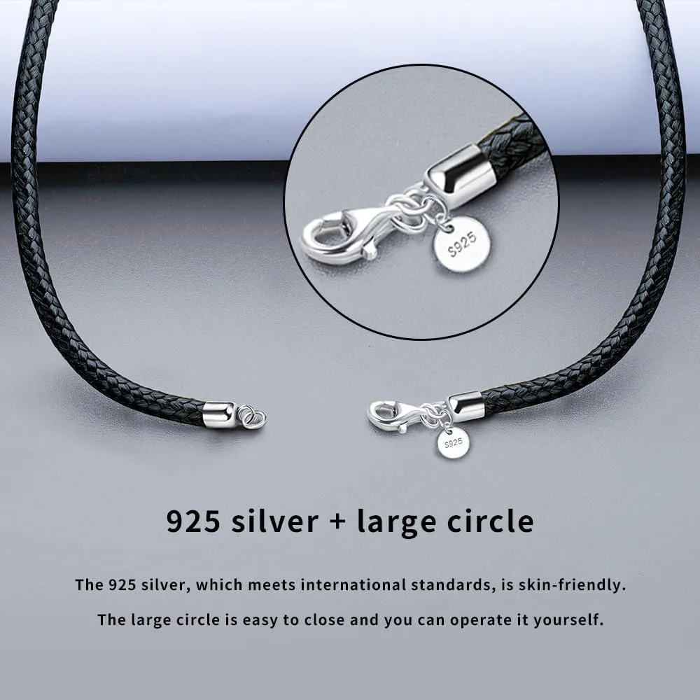 Leather Necklace for Men Women 925 silver buckle Cord Chain Waterproof 18''-24''optional 2.5mm Rope Chain DIY for Pendant With gift box