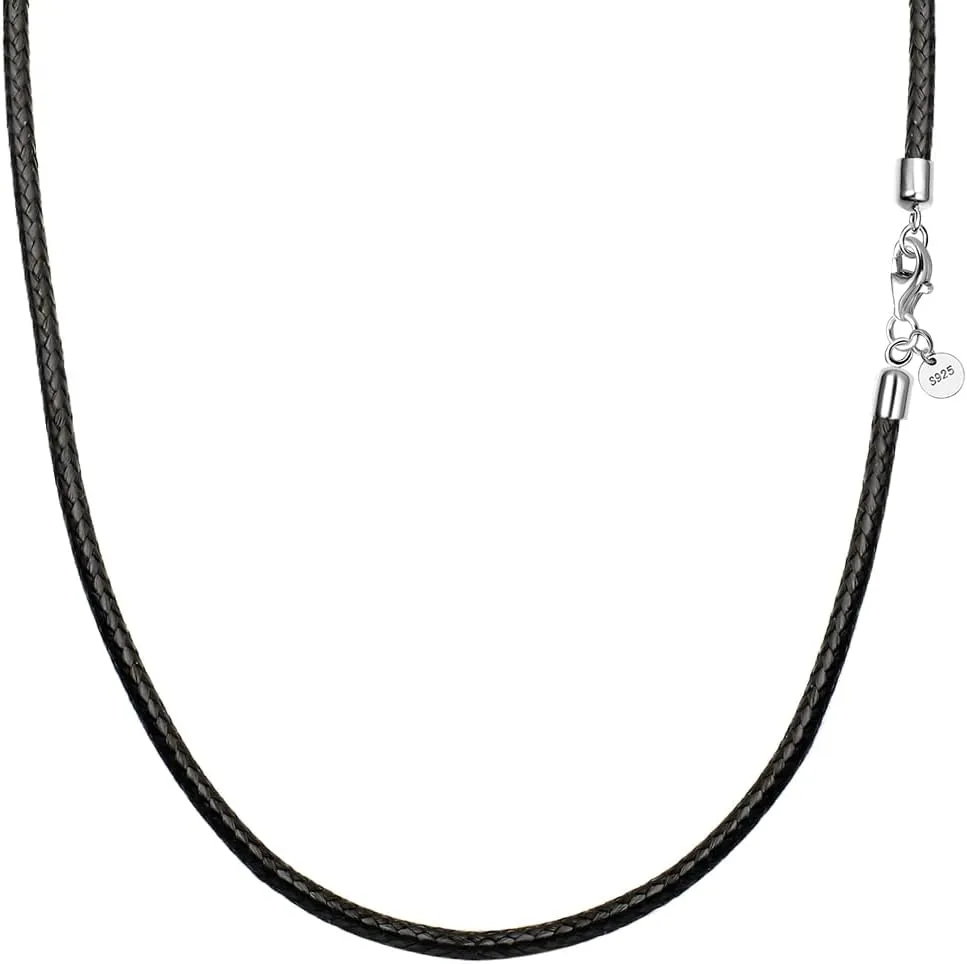 Leather Necklace for Men Women 925 silver buckle Cord Chain Waterproof 18''-24''optional 2.5mm Rope Chain DIY for Pendant With gift box
