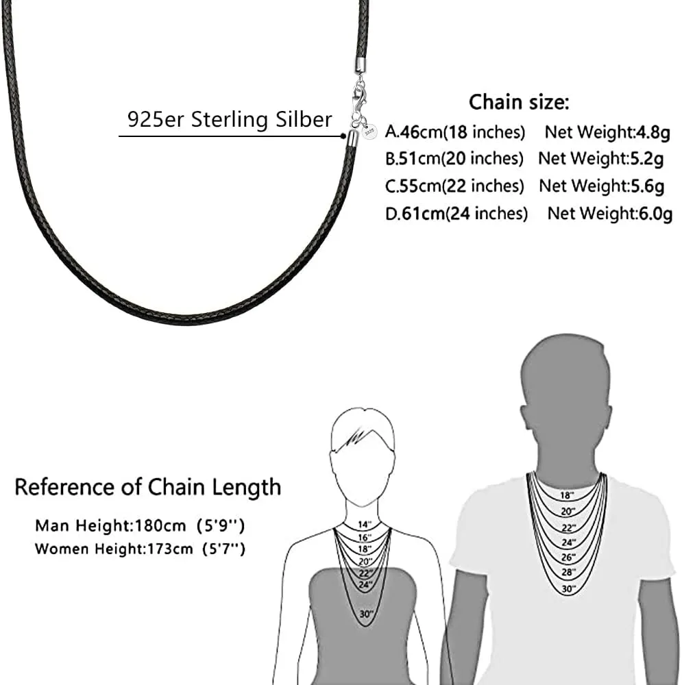 Leather Necklace for Men Women 925 silver buckle Cord Chain Waterproof 18''-24''optional 2.5mm Rope Chain DIY for Pendant With gift box