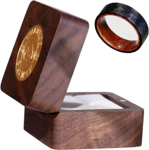 LerchPhi Hammered Tungsten Rings for Men, KOA Wood Rings Inlay Black Mens Wedding Band, 8MM Promise Rings For Him