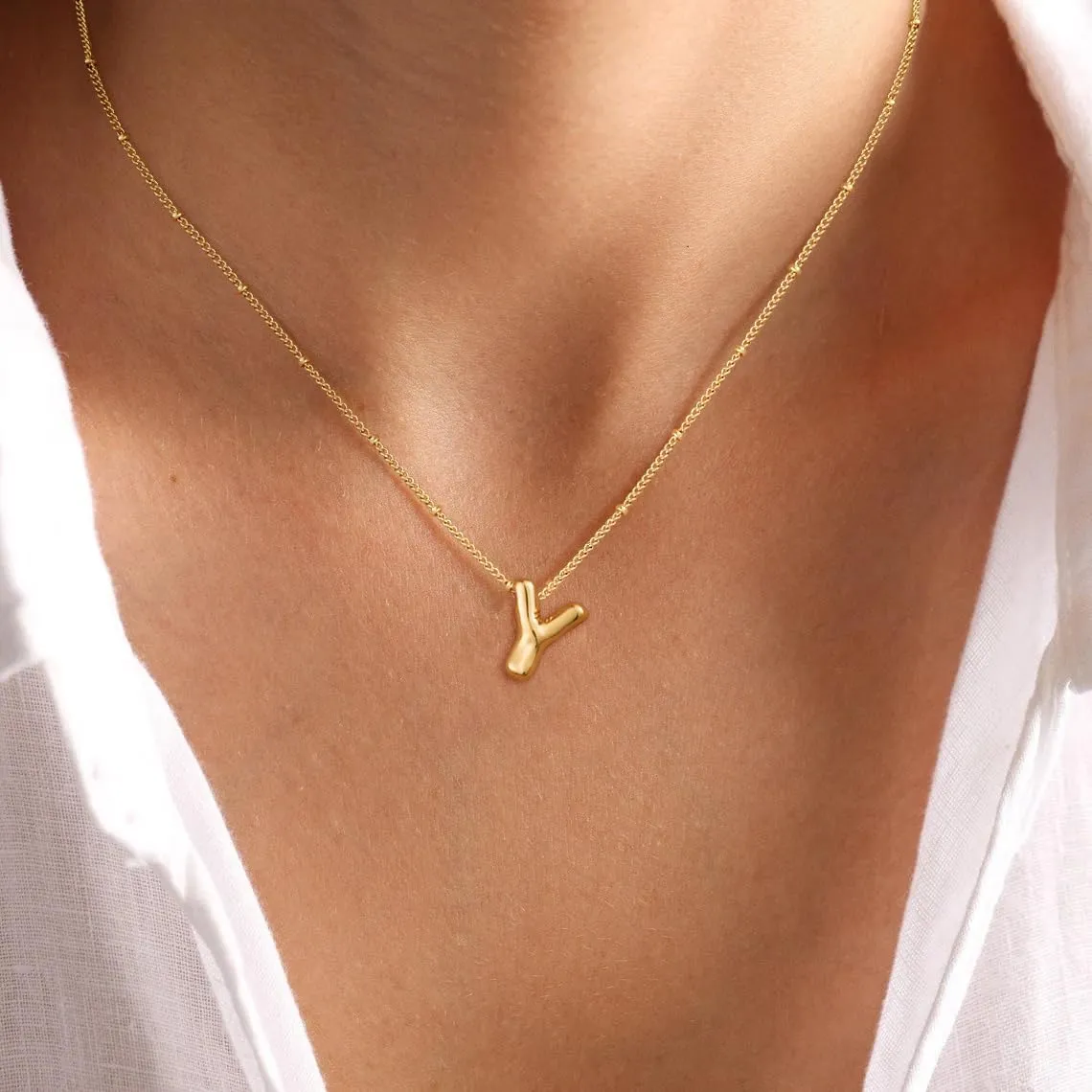 Letter Necklace Dainty Initial Necklaces for Women 14K Gold Plated Balloon A-Z Alphabet Pendant Beaded Chain Initial Necklace Everyday Jewelry