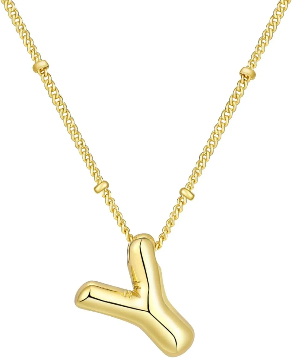 Letter Necklace Dainty Initial Necklaces for Women 14K Gold Plated Balloon A-Z Alphabet Pendant Beaded Chain Initial Necklace Everyday Jewelry