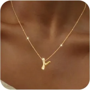 Letter Necklace Dainty Initial Necklaces for Women 14K Gold Plated Balloon A-Z Alphabet Pendant Beaded Chain Initial Necklace Everyday Jewelry