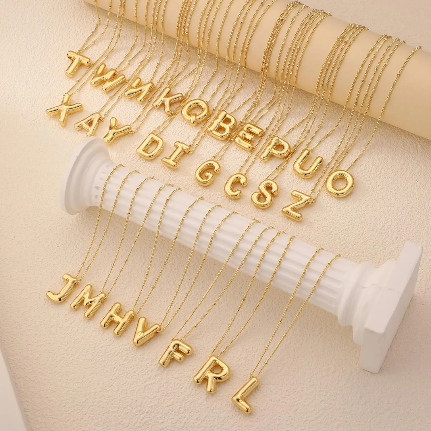 Letter Necklace Dainty Initial Necklaces for Women 14K Gold Plated Balloon A-Z Alphabet Pendant Beaded Chain Initial Necklace Everyday Jewelry