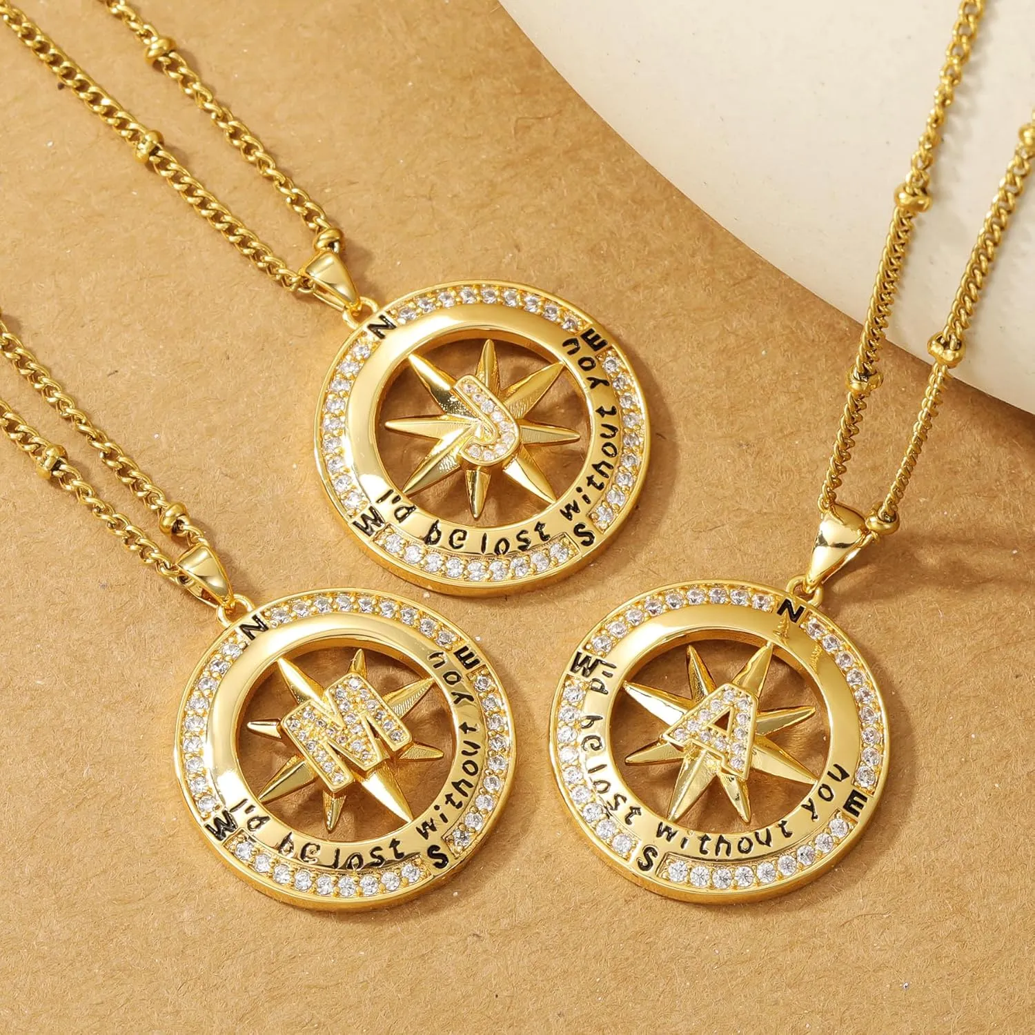 Letter Necklace Gift for Wife, Compass Jewelry Women Wedding Anniversary Girlfriend Birthday Gifts for Her, Girls Necklaces for Daughter Mom Mothers Day, I'd be Lost without You