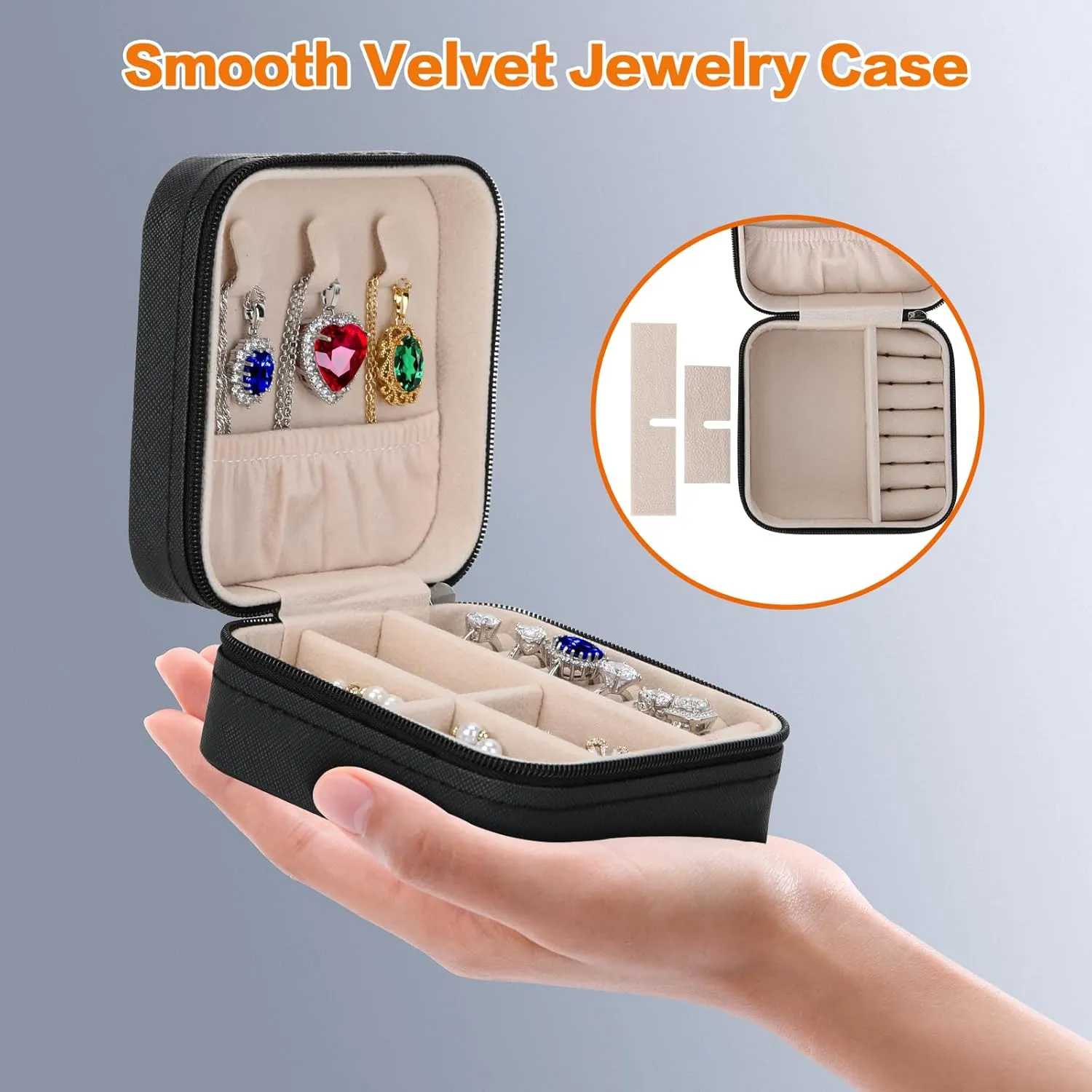 LETURE PU Leather Small Jewelry Box, Travel Portable Jewelry Case for Ring, Pendant, Earring, Necklace, Bracelet Organizer Storage Holder Boxes (BLACK-2PCS)