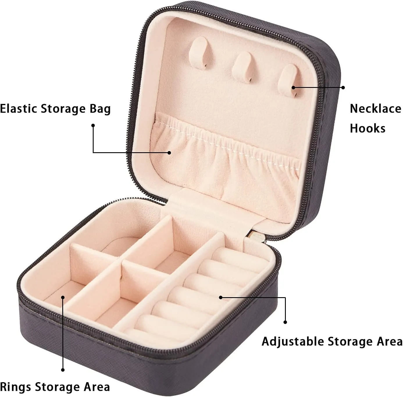 LETURE PU Leather Small Jewelry Box, Travel Portable Jewelry Case for Ring, Pendant, Earring, Necklace, Bracelet Organizer Storage Holder Boxes (Black)