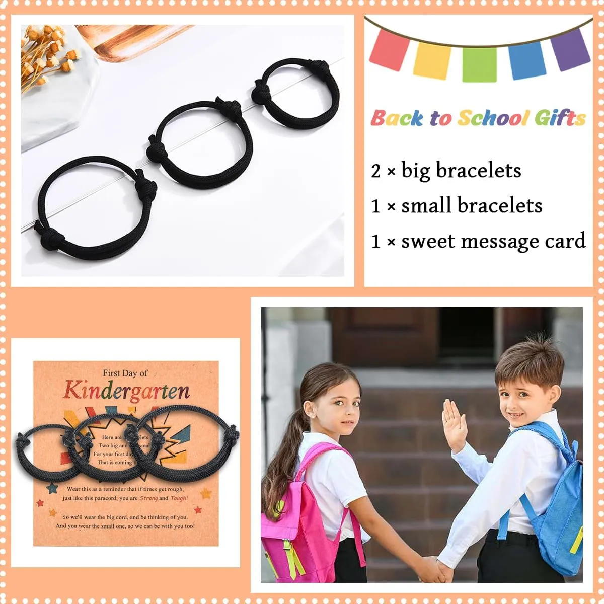 Leyung First Day of School Kindergarten Bracelet Set of 3, Father Mother Son Daughter Family Bracelets Back to School Gifts