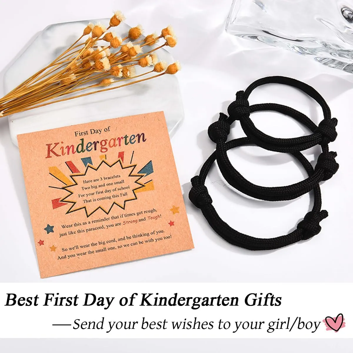 Leyung First Day of School Kindergarten Bracelet Set of 3, Father Mother Son Daughter Family Bracelets Back to School Gifts