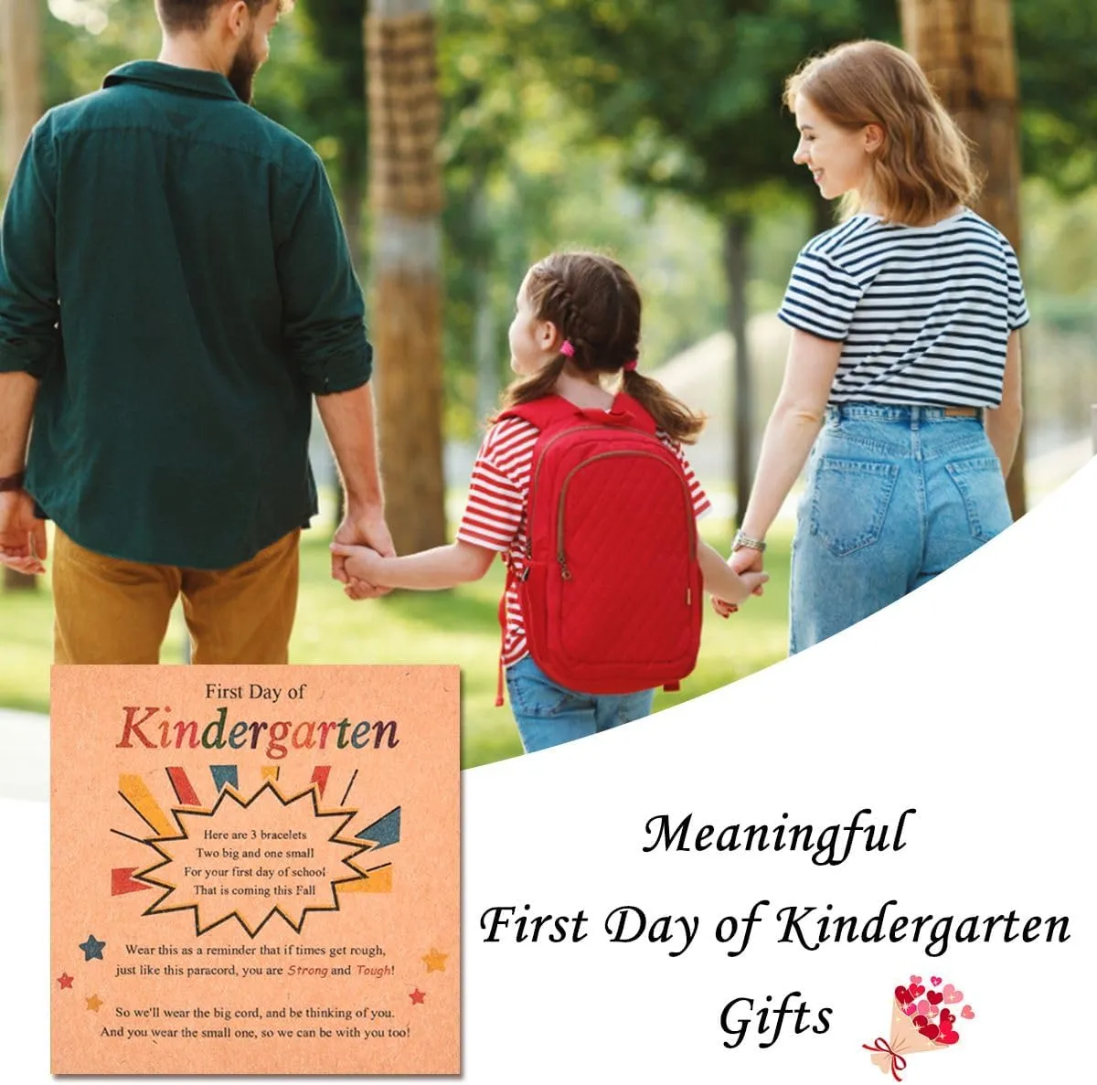 Leyung First Day of School Kindergarten Bracelet Set of 3, Father Mother Son Daughter Family Bracelets Back to School Gifts