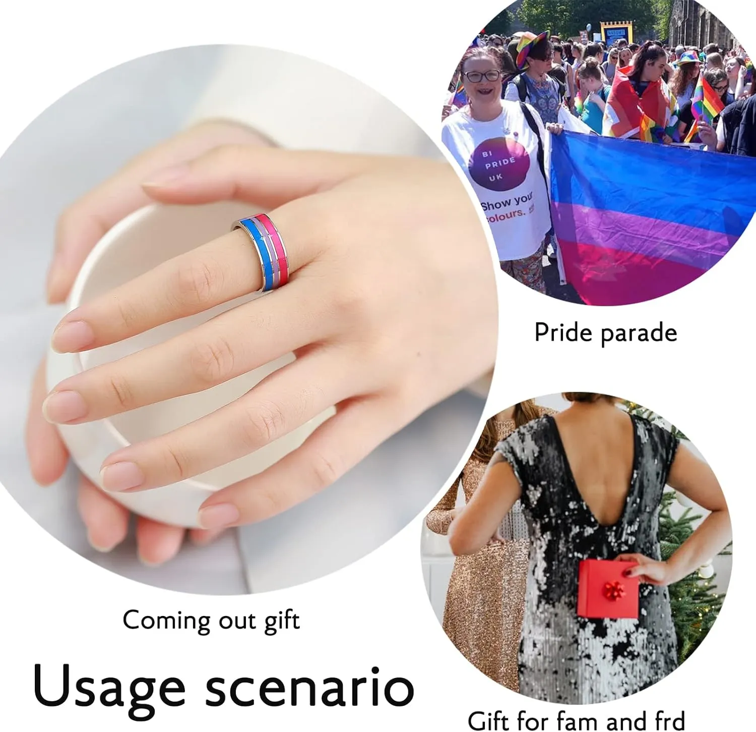 LGBT UNICORNS Bisexual Ring, Bi Pride jewelry Stainless Steel Ring for man & woman, Size 6-13