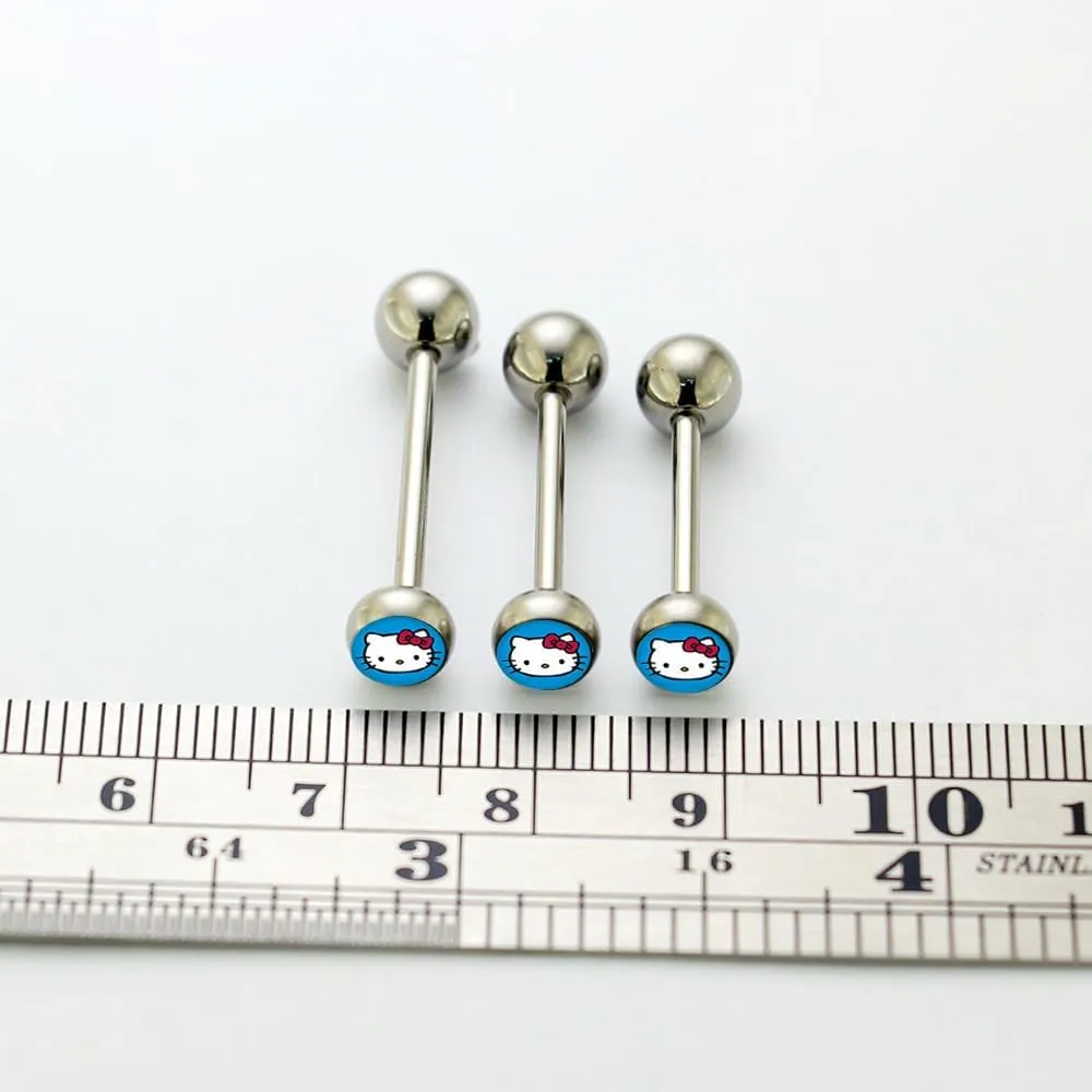 Light Blue HELLO KITTY Logo Tongue Piercing Ring