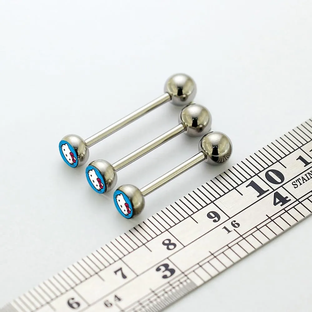 Light Blue HELLO KITTY Logo Tongue Piercing Ring