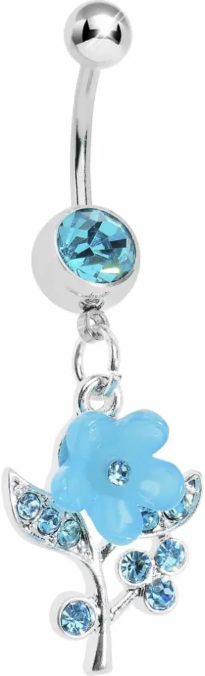 Light Blue Pansy Flower Dangle Belly Ring