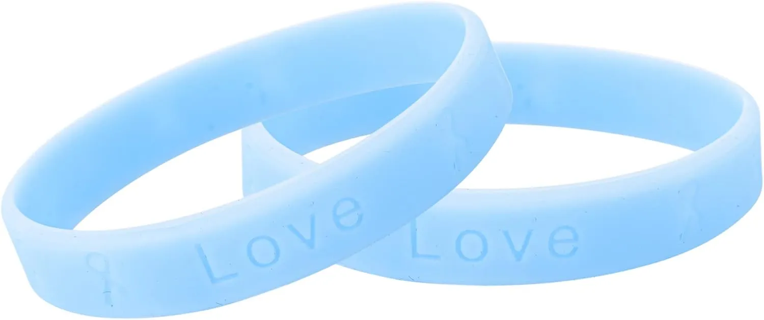 Light Blue Silicone Bracelets  Light Blue Colored Rubber Wristbands for Prostate Cancer, Trisomy 18, Cushing, Scleroderma Awareness, Graves Disease, Fundraising & Gift Giving - Perfect for Women and Men