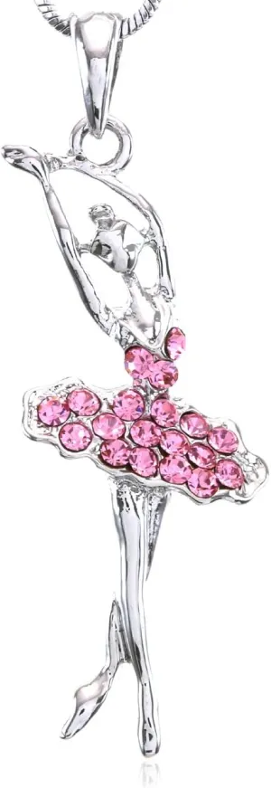 Light Pink Dancing Ballerina Dancer Ballet Pendant Necklace Charm