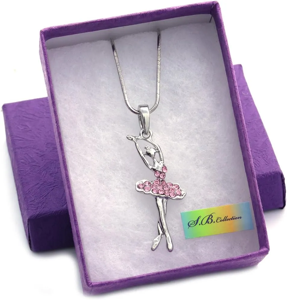 Light Pink Dancing Ballerina Dancer Ballet Pendant Necklace Charm