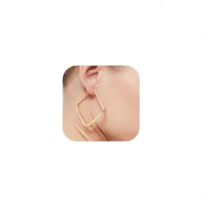 Lightweight Geometric Square Hoop Earrings for Women, Hypoallergenic 45mm Hollow Dangle Earrings, Modern Minimalist Jewelry for Everyday Wear