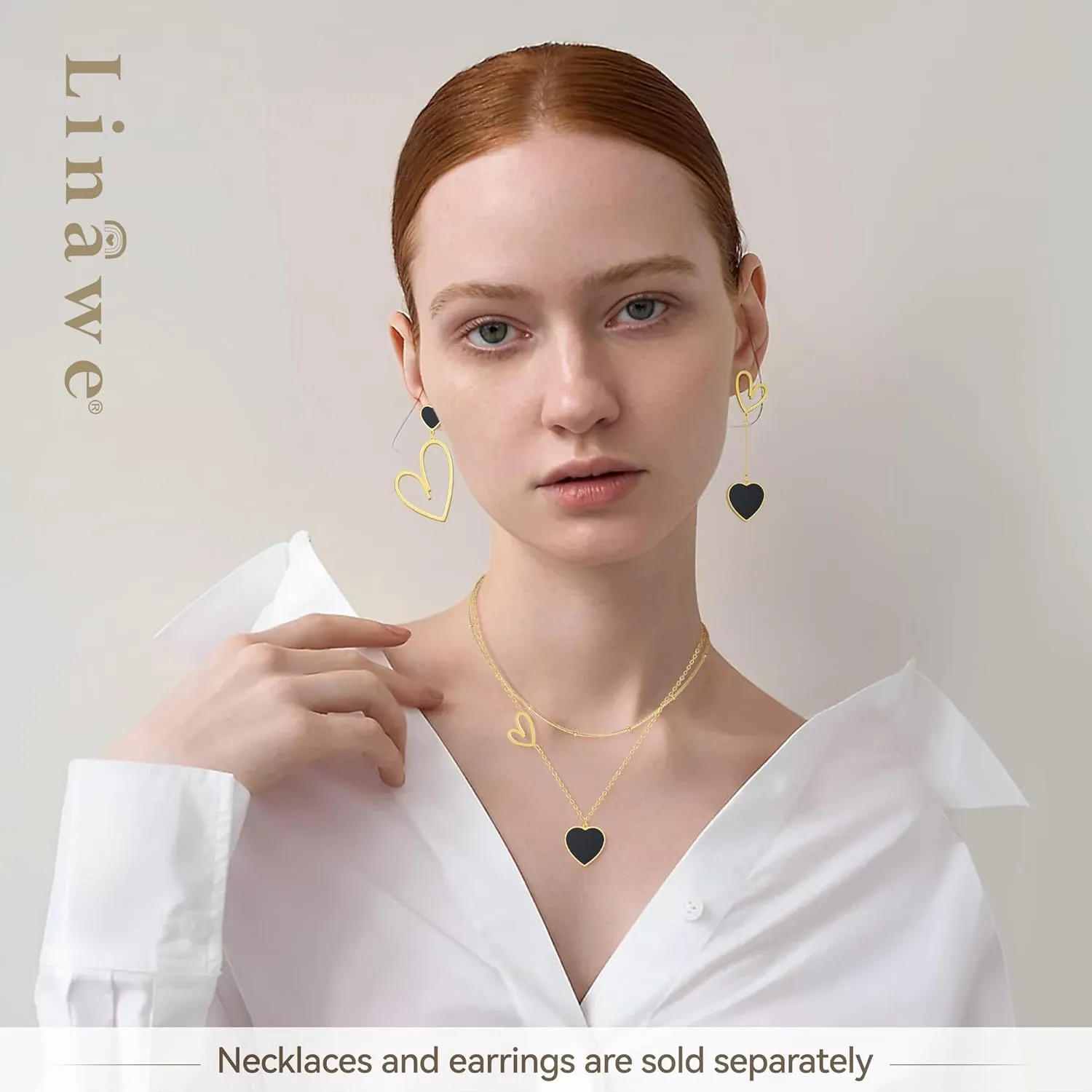 Linawe Layered Choker Heart Pendant Necklace for Women Trendy, Gold/Silver/Rose Gold Chain Stainless Steel Stacked Necklaces, Double Heart Necklace Y2K Preppy Jewelry