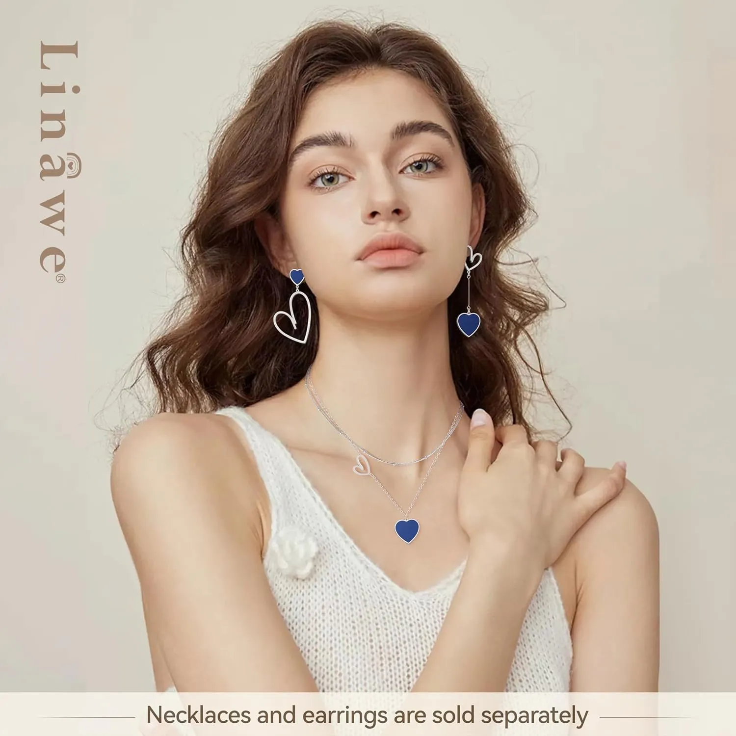 Linawe Layered Choker Heart Pendant Necklace for Women Trendy, Gold/Silver/Rose Gold Chain Stainless Steel Stacked Necklaces, Double Heart Necklace Y2K Preppy Jewelry