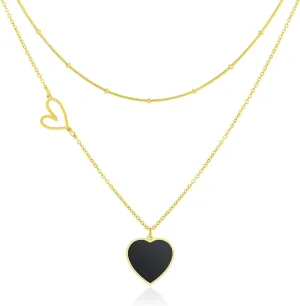 Linawe Layered Choker Heart Pendant Necklace for Women Trendy, Gold/Silver/Rose Gold Chain Stainless Steel Stacked Necklaces, Double Heart Necklace Y2K Preppy Jewelry