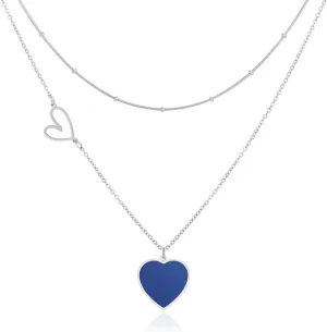 Linawe Layered Choker Heart Pendant Necklace for Women Trendy, Gold/Silver/Rose Gold Chain Stainless Steel Stacked Necklaces, Double Heart Necklace Y2K Preppy Jewelry