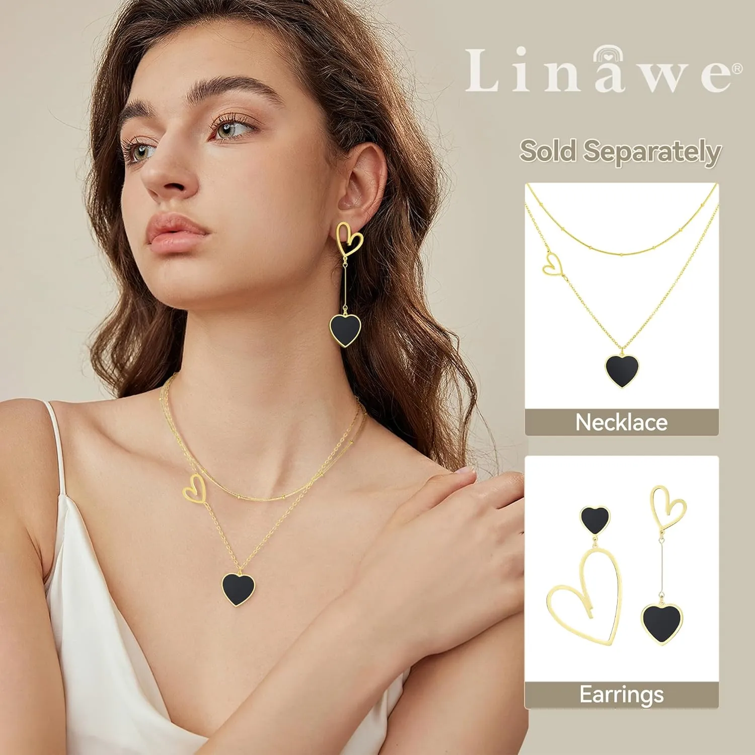 Linawe Layered Choker Heart Pendant Necklace for Women Trendy, Gold/Silver/Rose Gold Chain Stainless Steel Stacked Necklaces, Double Heart Necklace Y2K Preppy Jewelry