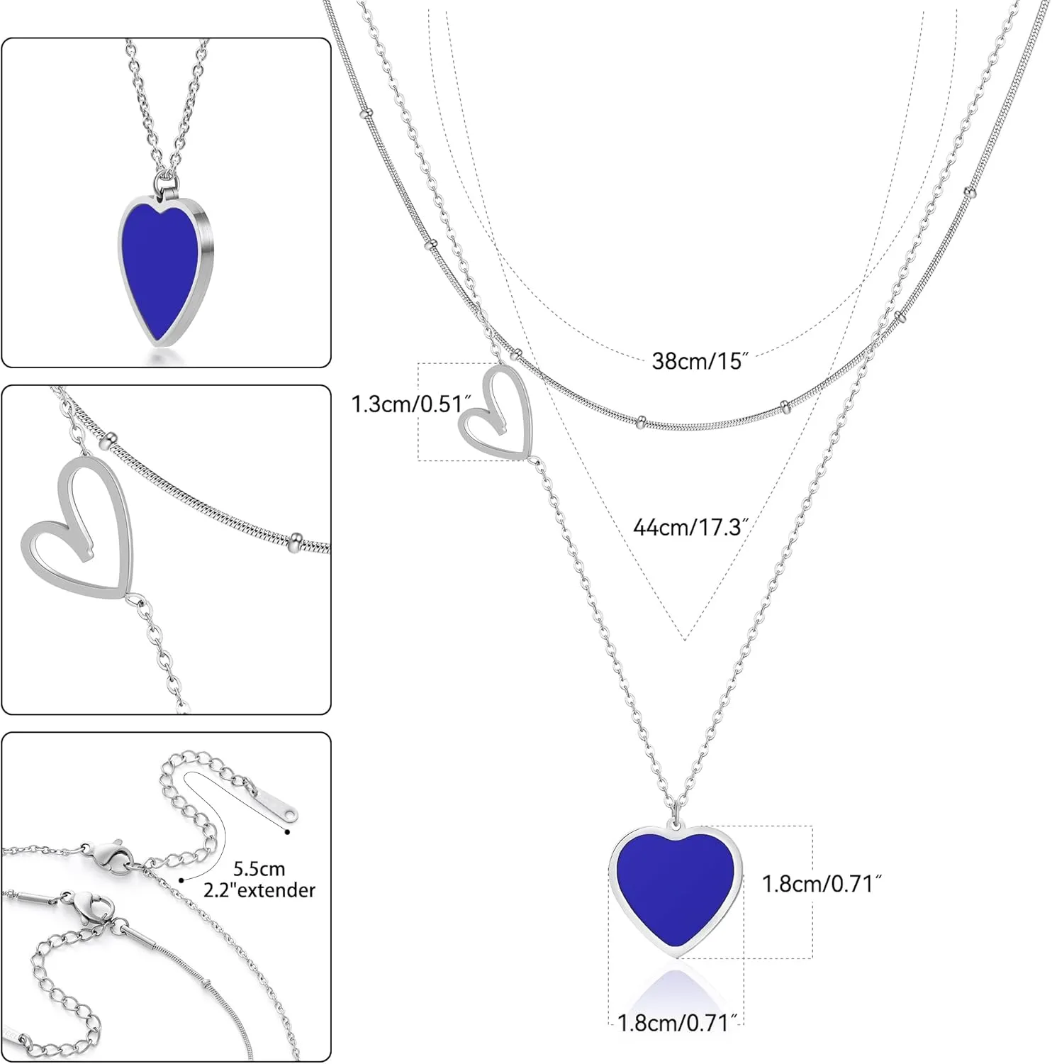 Linawe Layered Choker Heart Pendant Necklace for Women Trendy, Gold/Silver/Rose Gold Chain Stainless Steel Stacked Necklaces, Double Heart Necklace Y2K Preppy Jewelry