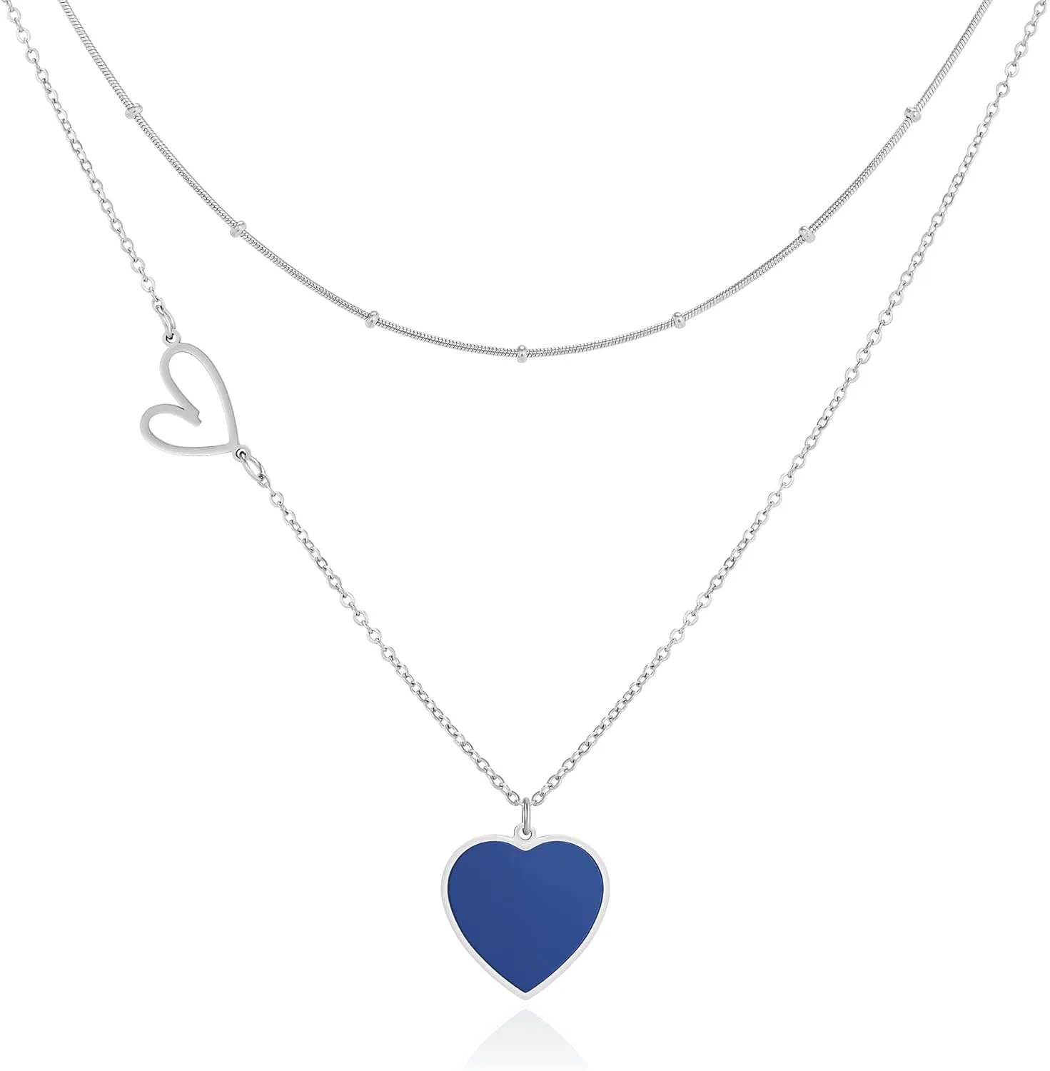 Linawe Layered Choker Heart Pendant Necklace for Women Trendy, Gold/Silver/Rose Gold Chain Stainless Steel Stacked Necklaces, Double Heart Necklace Y2K Preppy Jewelry