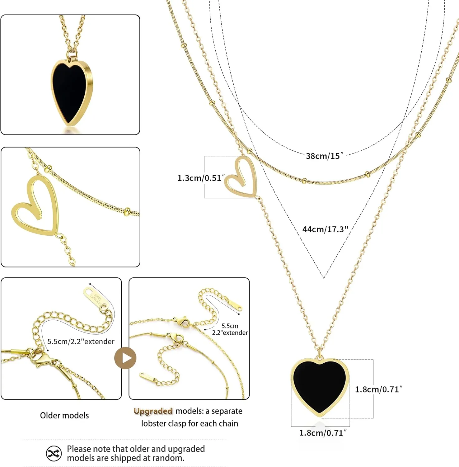 Linawe Layered Choker Heart Pendant Necklace for Women Trendy, Gold/Silver/Rose Gold Chain Stainless Steel Stacked Necklaces, Double Heart Necklace Y2K Preppy Jewelry