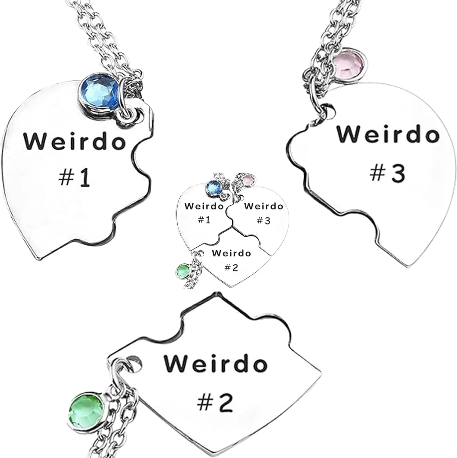 LIU JUN Bff Necklace For 3/4Weirdo 1 Weirdo 2 3 Heart Pendant Stainless Steel Crystal Friendship Necklaces For Women Best Friends Sisters Forever Jewelry Gifts