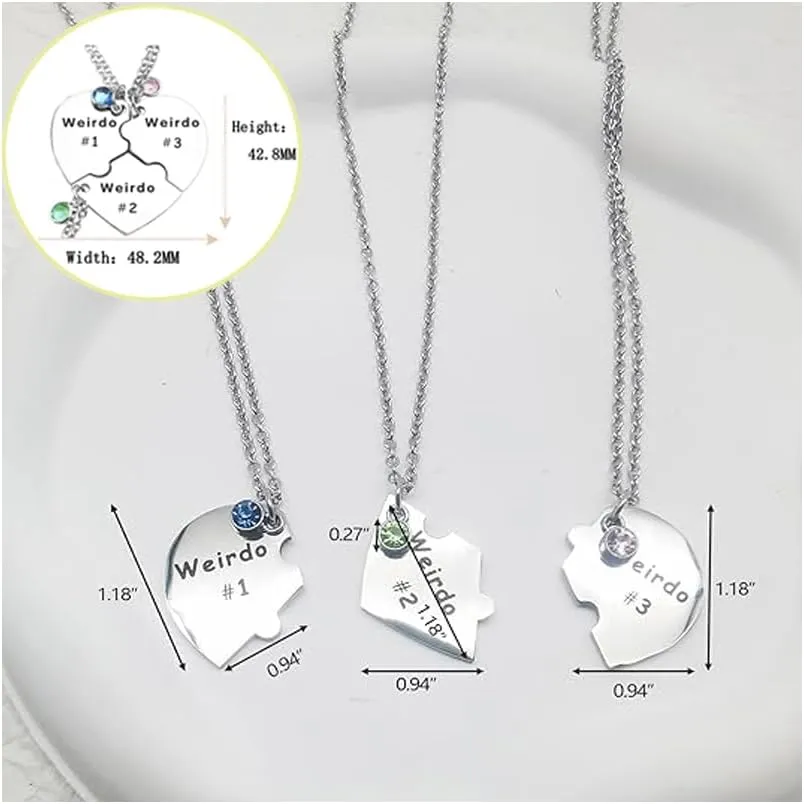 LIU JUN Bff Necklace For 3/4Weirdo 1 Weirdo 2 3 Heart Pendant Stainless Steel Crystal Friendship Necklaces For Women Best Friends Sisters Forever Jewelry Gifts