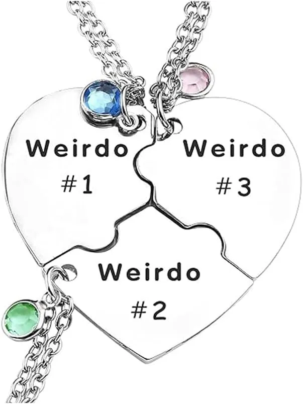 LIU JUN Bff Necklace For 3/4Weirdo 1 Weirdo 2 3 Heart Pendant Stainless Steel Crystal Friendship Necklaces For Women Best Friends Sisters Forever Jewelry Gifts