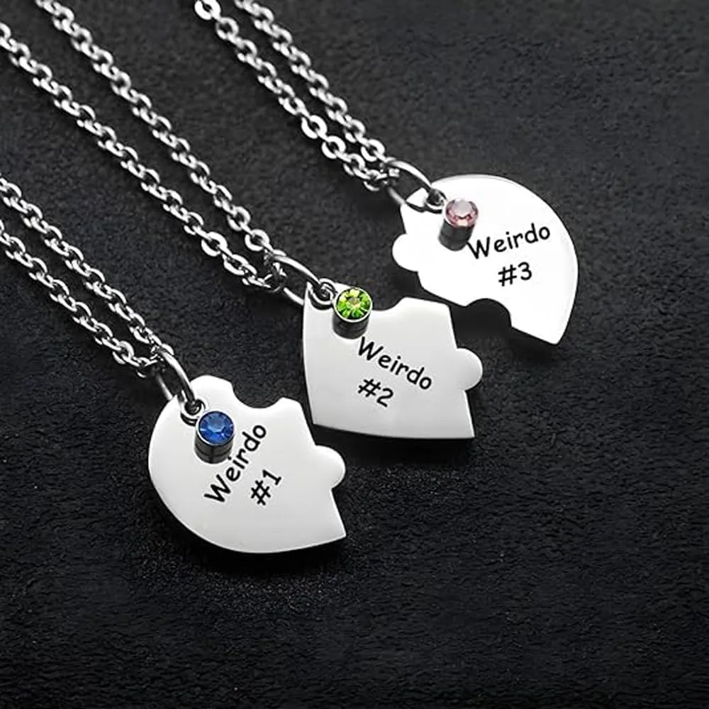 LIU JUN Bff Necklace For 3/4Weirdo 1 Weirdo 2 3 Heart Pendant Stainless Steel Crystal Friendship Necklaces For Women Best Friends Sisters Forever Jewelry Gifts