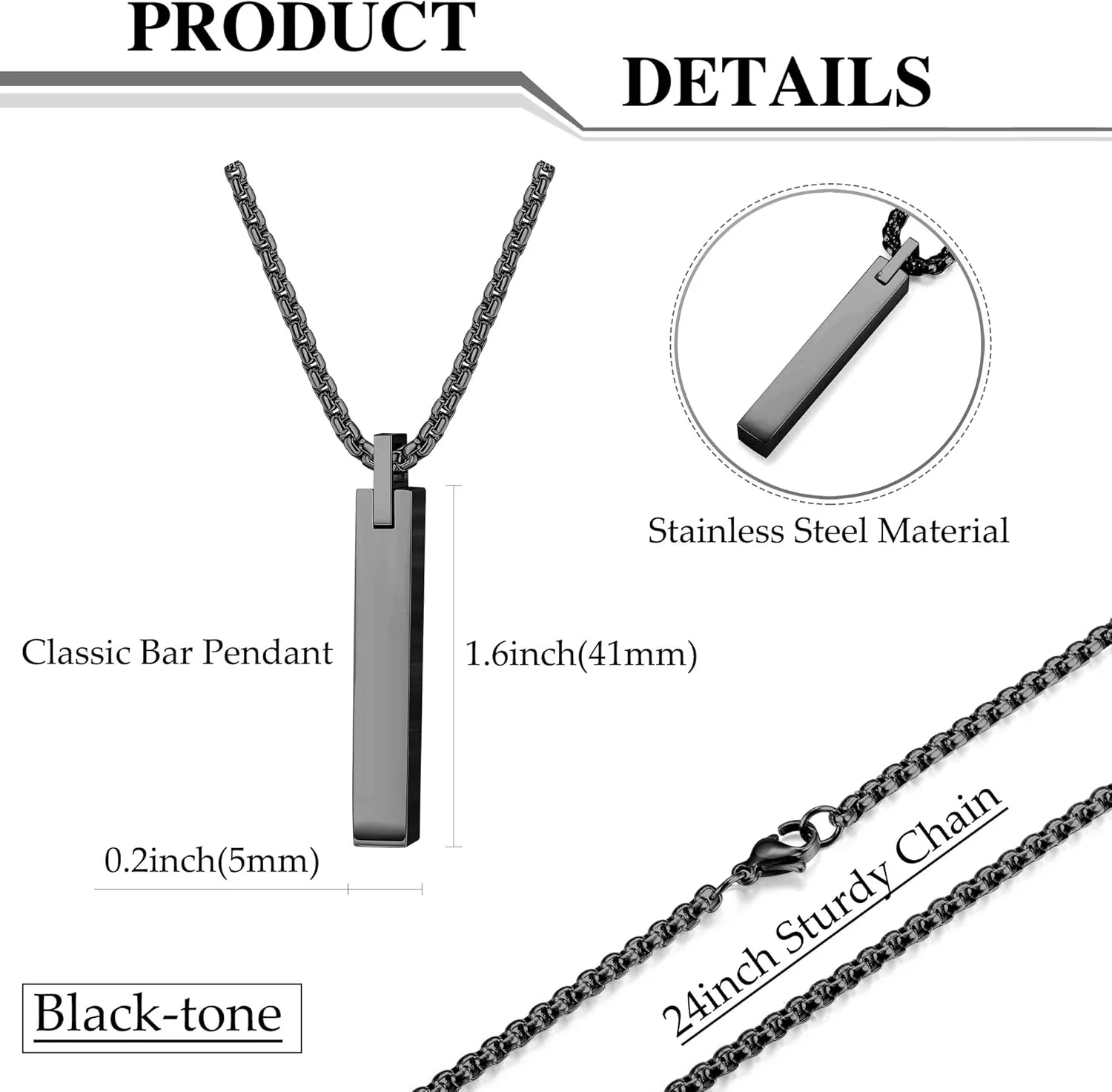 LOLIAS 2pcs Stainless Steel Stick Bar Necklace Set for Men Women Cool Unisex Twisted Cube Bar Vertical Cuboid Stick Pendant Chain Necklace