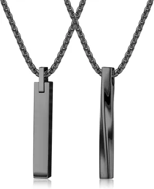 LOLIAS 2pcs Stainless Steel Stick Bar Necklace Set for Men Women Cool Unisex Twisted Cube Bar Vertical Cuboid Stick Pendant Chain Necklace