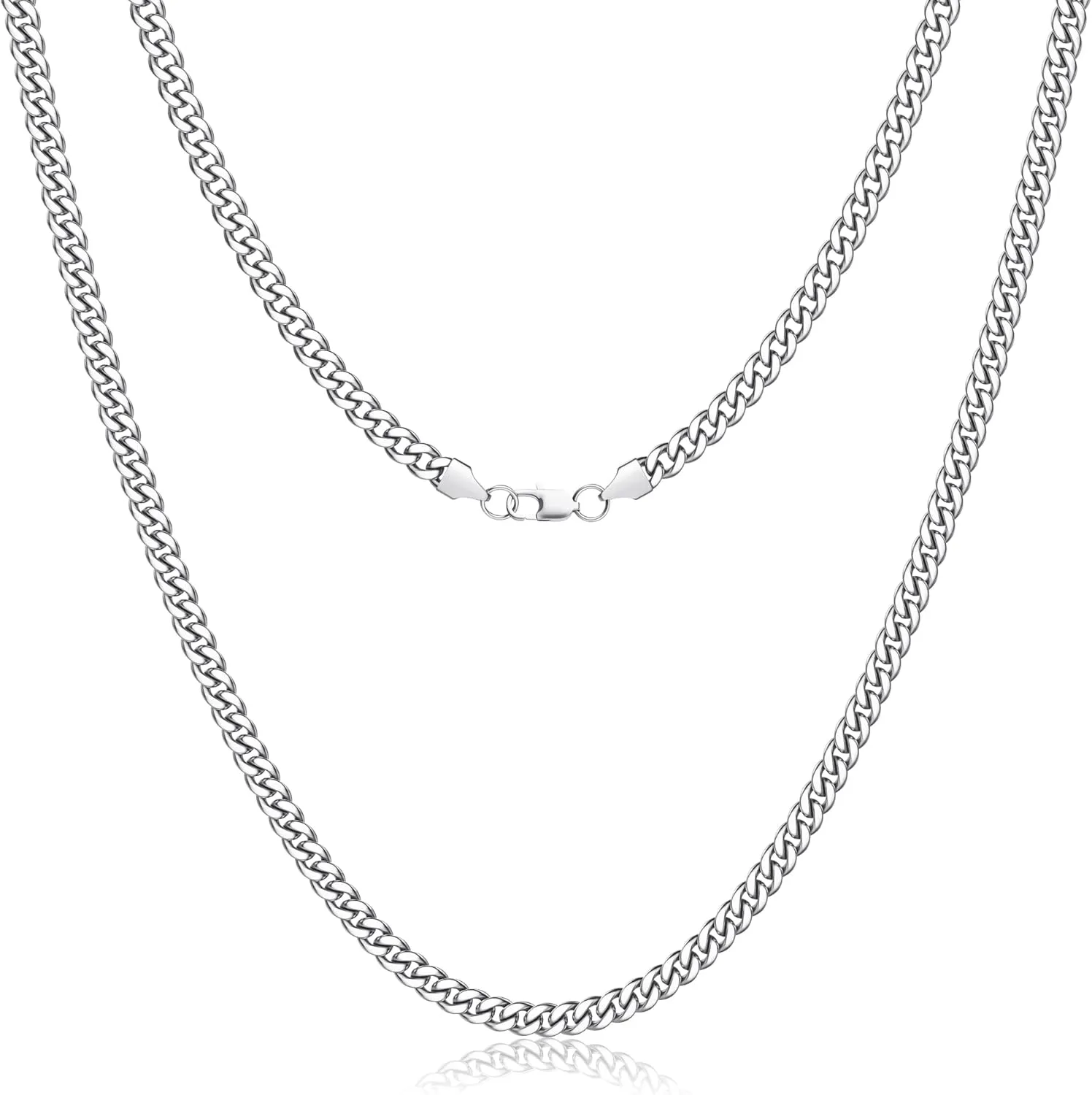 LOYALLOOK Italian Diamond Cut Cuban Link Curb Chain Necklace for Men Women Stainless Steel Curb Cuban Link Chains Necklace Hip Hop Chain 16 18 20 22 24 26 28 30 Inch