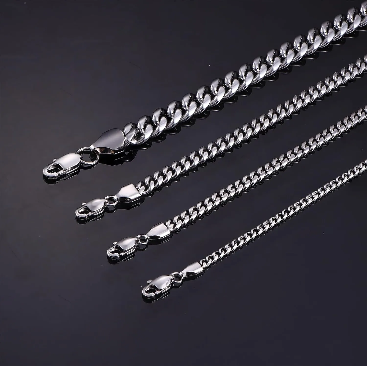 LOYALLOOK Italian Diamond Cut Cuban Link Curb Chain Necklace for Men Women Stainless Steel Curb Cuban Link Chains Necklace Hip Hop Chain 16 18 20 22 24 26 28 30 Inch