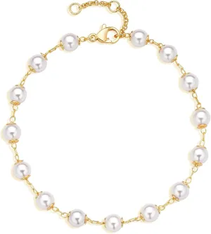 LOYATA Chain Bracelet Gold Link 14K Gold Plated Dainty Pearl Bracelet Simple Jewelry Gift for Women