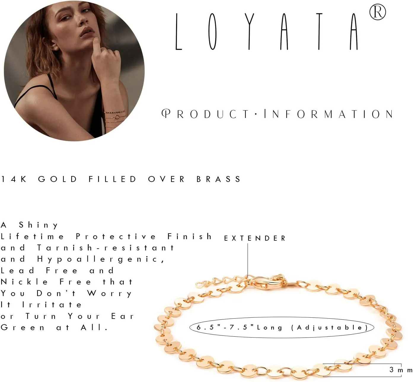 LOYATA Chain Bracelet Gold Link 14K Gold Plated Dainty Pearl Bracelet Simple Jewelry Gift for Women