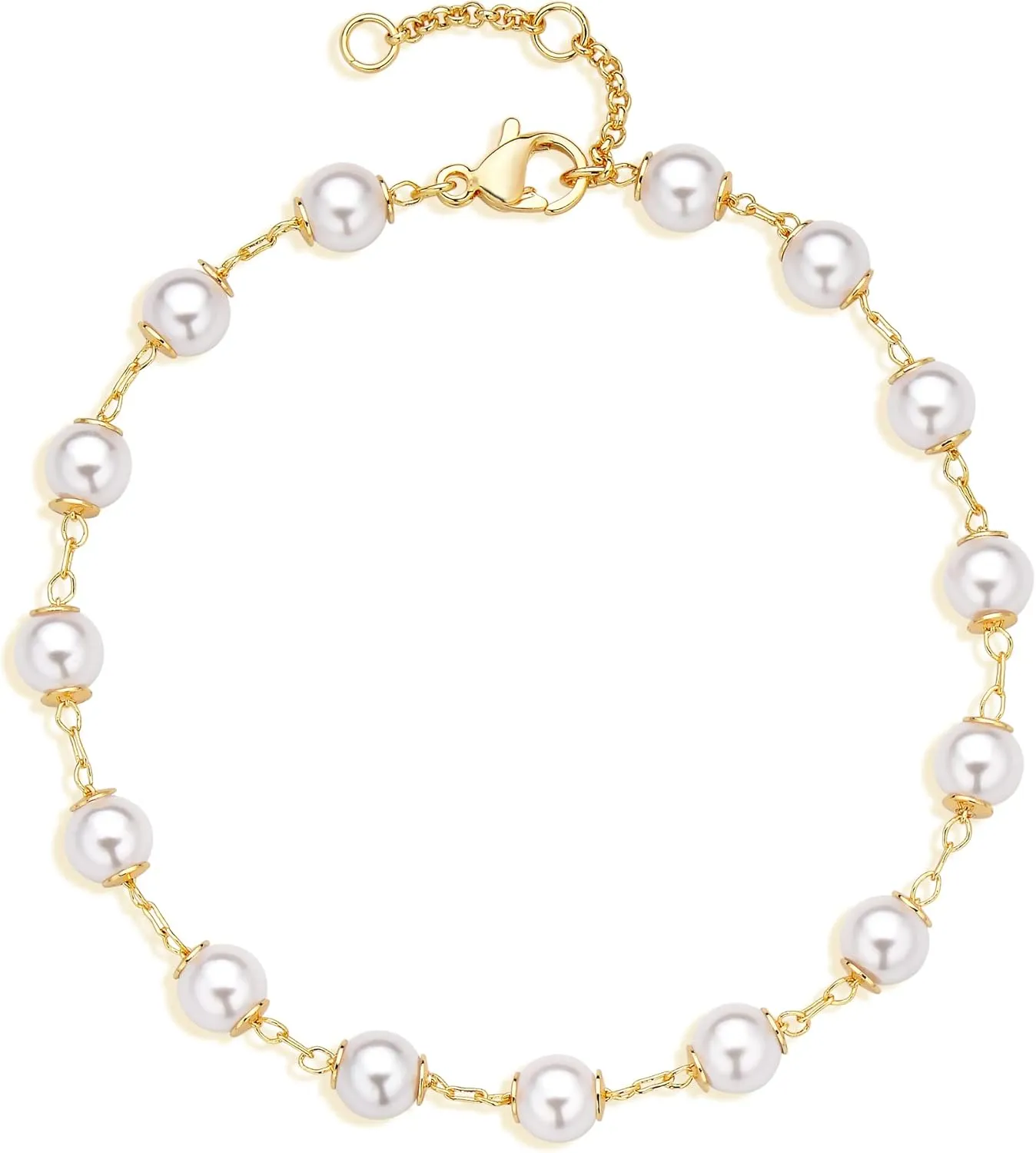 LOYATA Chain Bracelet Gold Link 14K Gold Plated Dainty Pearl Bracelet Simple Jewelry Gift for Women