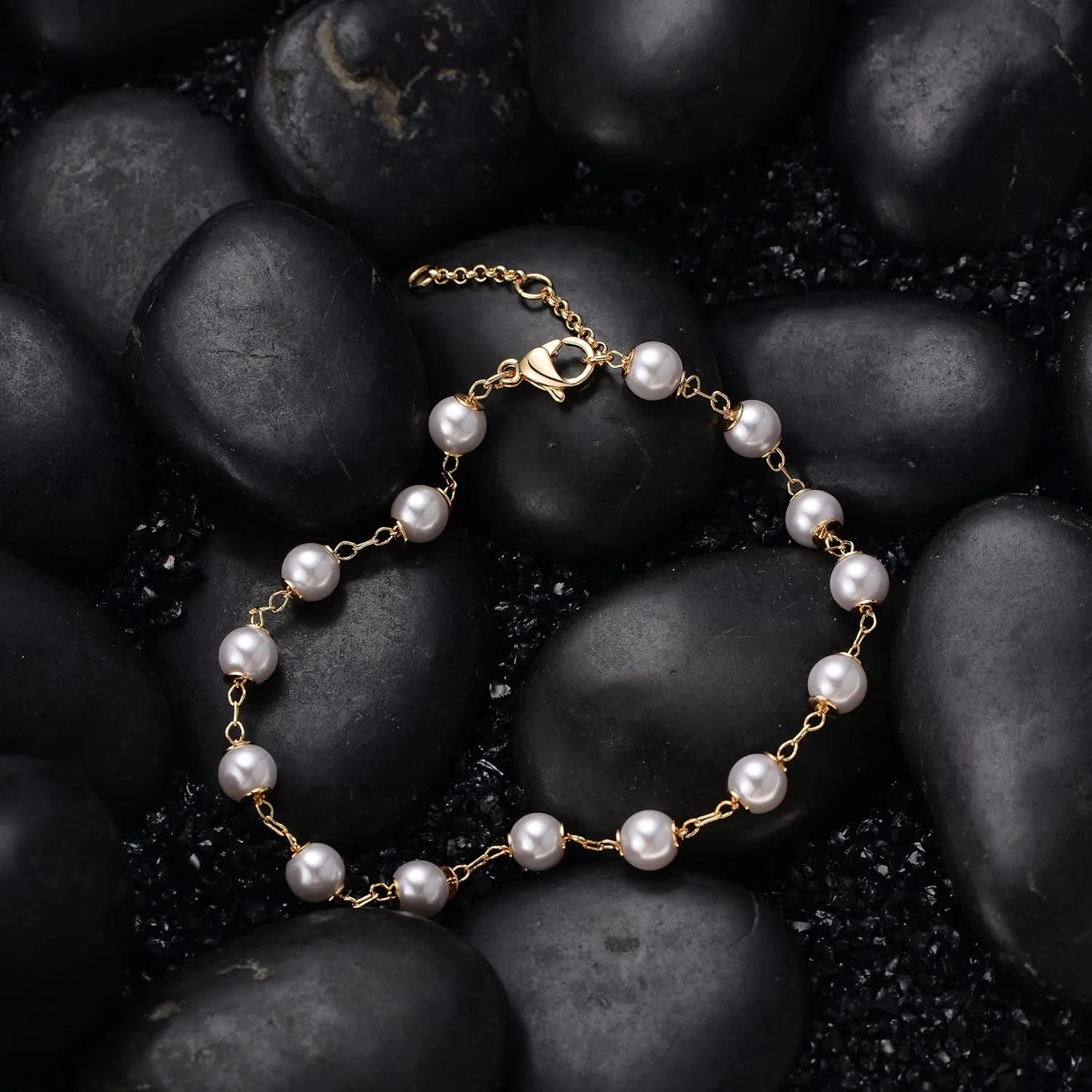 LOYATA Chain Bracelet Gold Link 14K Gold Plated Dainty Pearl Bracelet Simple Jewelry Gift for Women