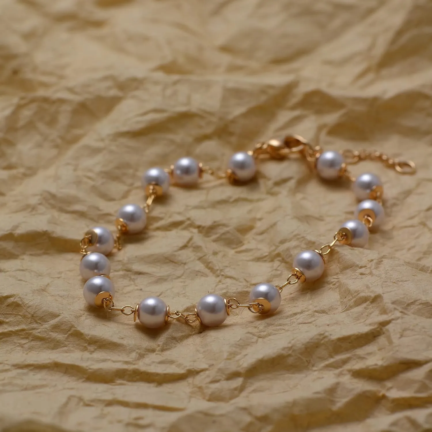 LOYATA Chain Bracelet Gold Link 14K Gold Plated Dainty Pearl Bracelet Simple Jewelry Gift for Women