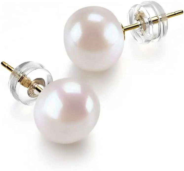 LRESJJIUJ 14K Gold Plated Stud Earrings, Pearl Stud Earrings Ball Stud Earrings Set for Women Men Cartilage Piercing Studs Flat Back Stud Earrings Gift for Her 9mm